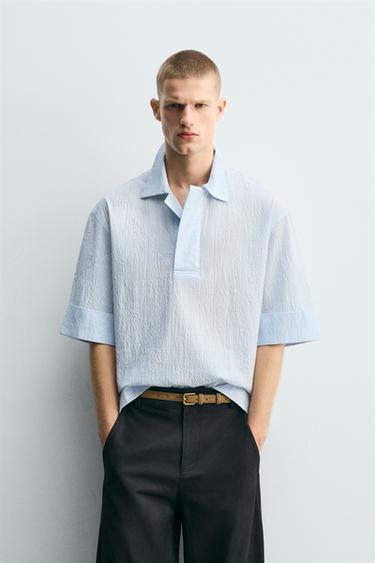 TEXTURED BOXY FIT POLO SHIRT - Sky blue by Zara