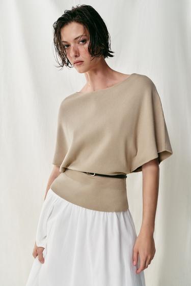 Zara BELTED KNIT TOP - Sand