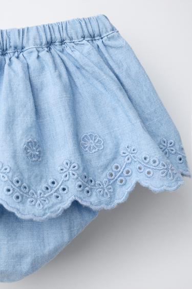 DENIM SKORT WITH RUFFLES - Mid-blue by Zara - Image 3