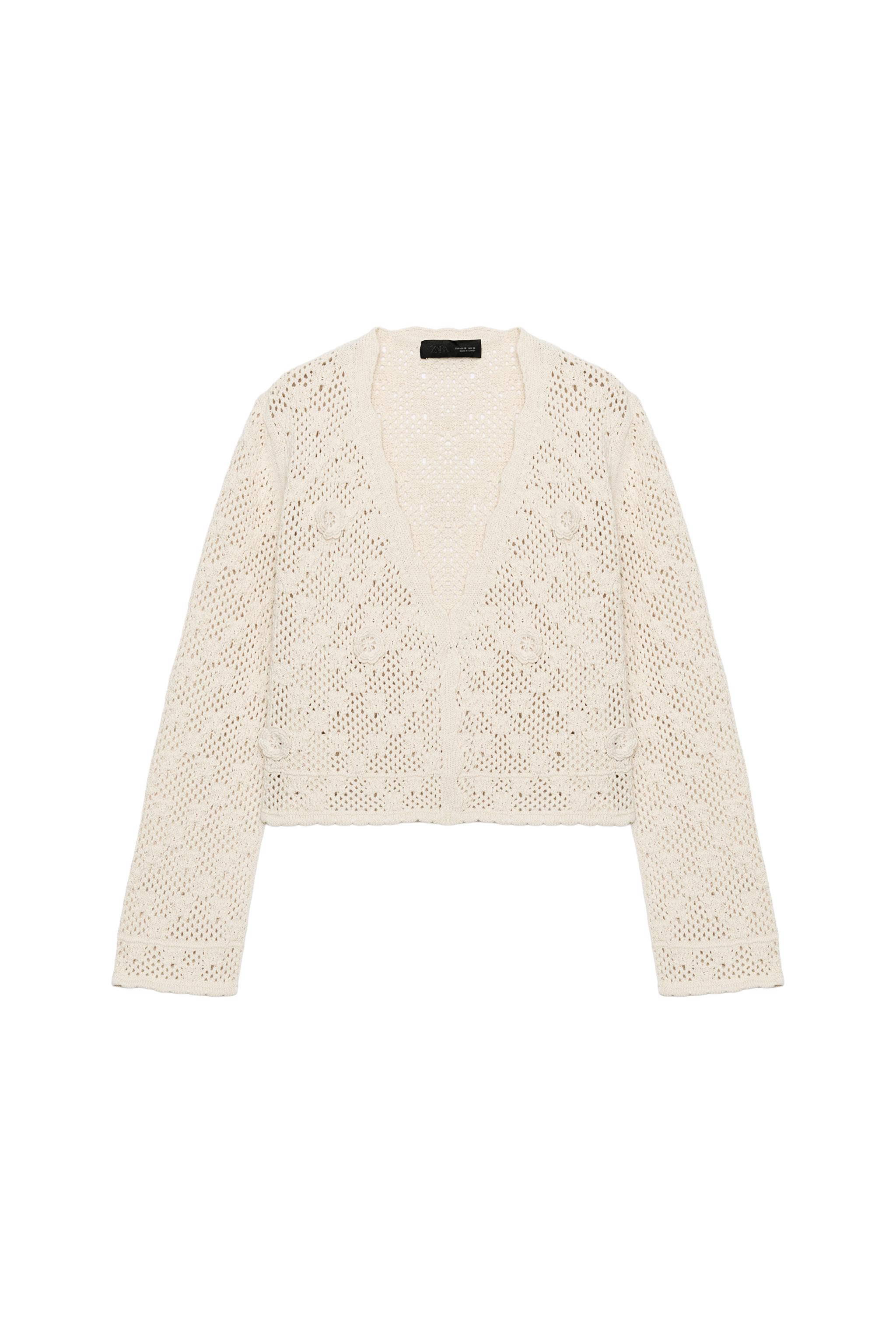 zara — CARDIGAN IN MAGLIA POINTELLE FIORI