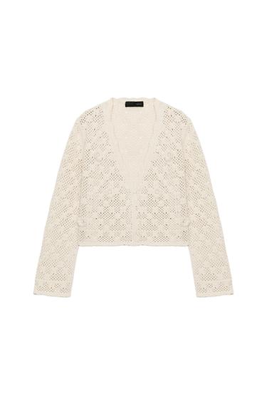 POINTELLE FLORAL CARDIGAN - Light beige by Zara