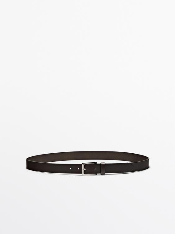 Leather belt with rectangular buckle