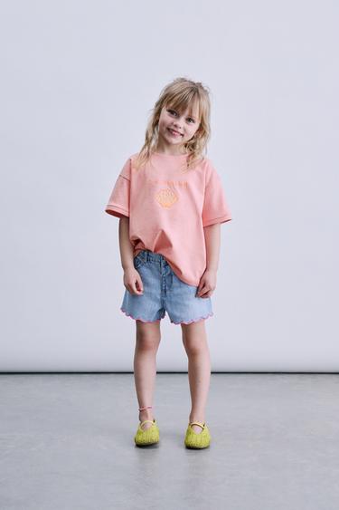 Zara SHELL EMBROIDERED T-SHIRT - Chalk pink