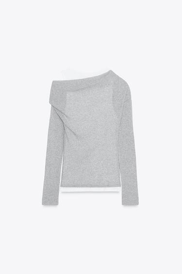 ASYMMETRIC LAYERED-EFFECT T-SHIRT - Grey marl by Zara - Image 5