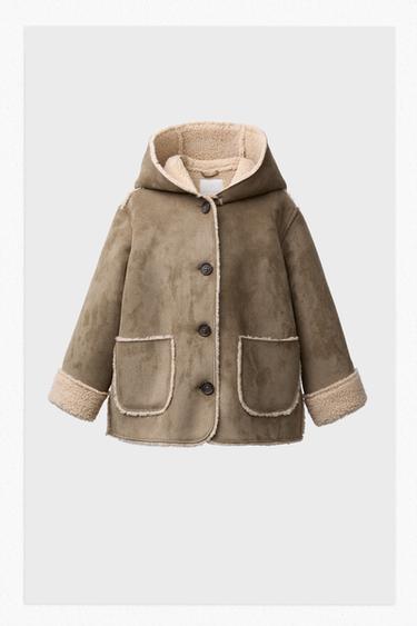MANTEAU DOUBLE FACE EFFET MOUTON - Kaki clair de Zara