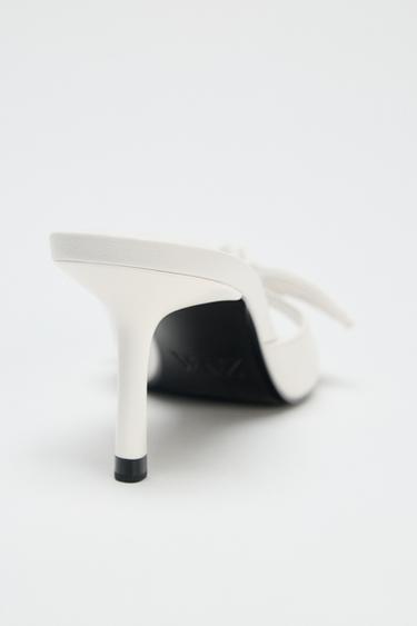 LEATHER BOW HEELED SANDALS - white by Zara - Image 6