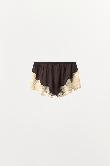 100% VISCOSE SHORTS WITH LACE AND BEADS - Dark brown by Zara