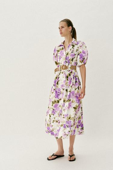 FLORAL PRINT MIDI DRESS WITH BELT - Multicoloured by Zara - Image 3