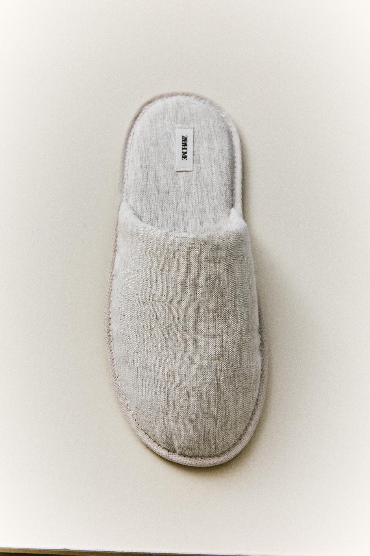 LINEN MULE SLIPPERS — Beige