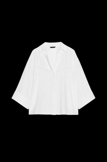 WIDE SLEEVE LACE TRIM SHIRT - White by Zara - Image 0