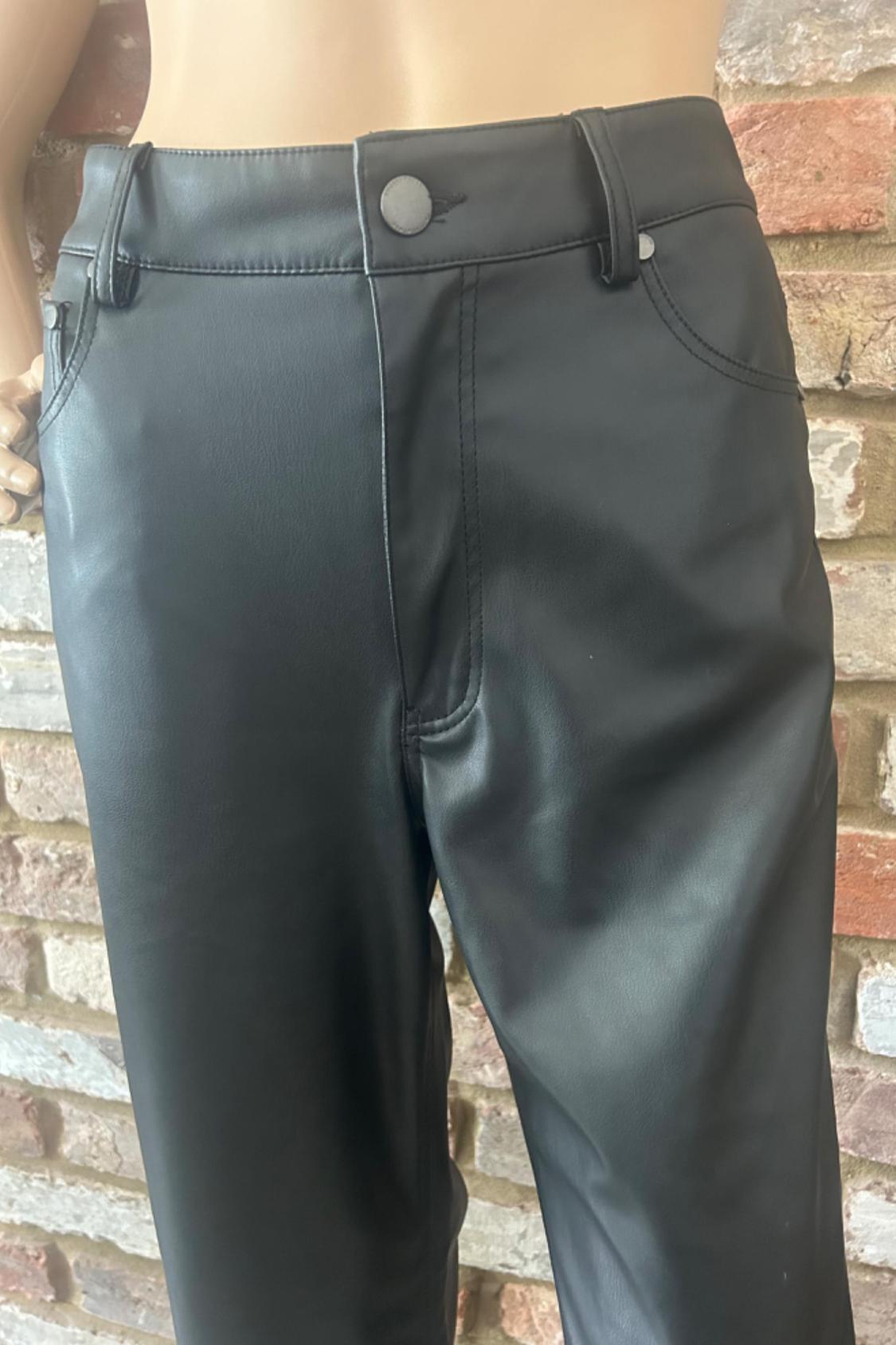 STRAIGHT-LEG HIGH-WAIST LEATHER EFFECT TROUSERS - Image 4