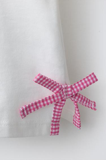 T-SHIRT À LACETS ET CARREAUX VICHY - Blanc cassé de Zara - Image 3