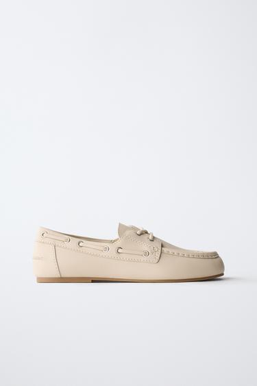 Zara LACE-UP DECK SHOES - Beige