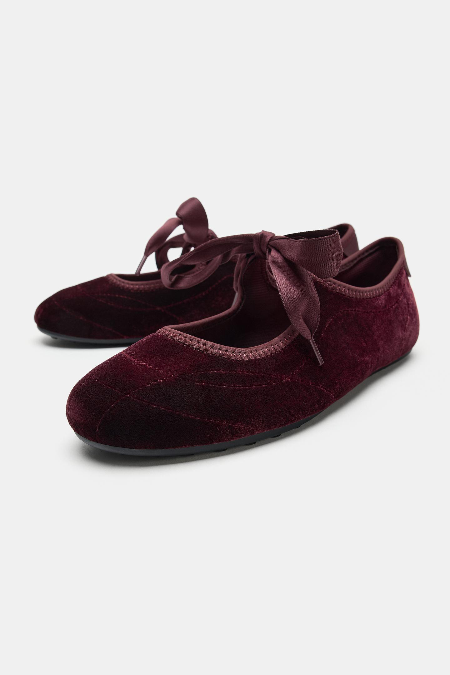 Женские балетки Zara Bow Ballet, цвет: Бордовый красный — фото 2