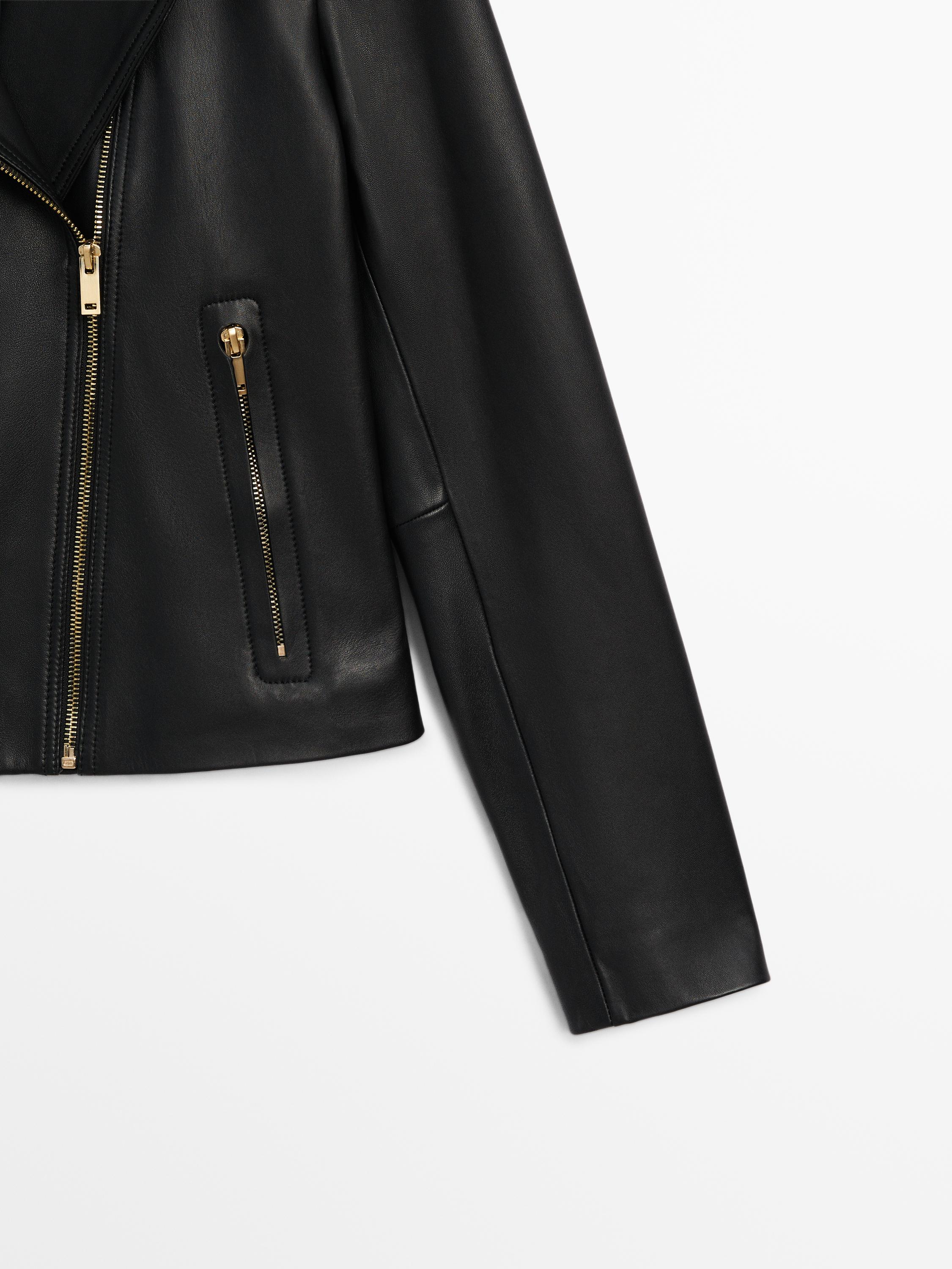 Black nappa leather biker jacket - Black | ZARA United States