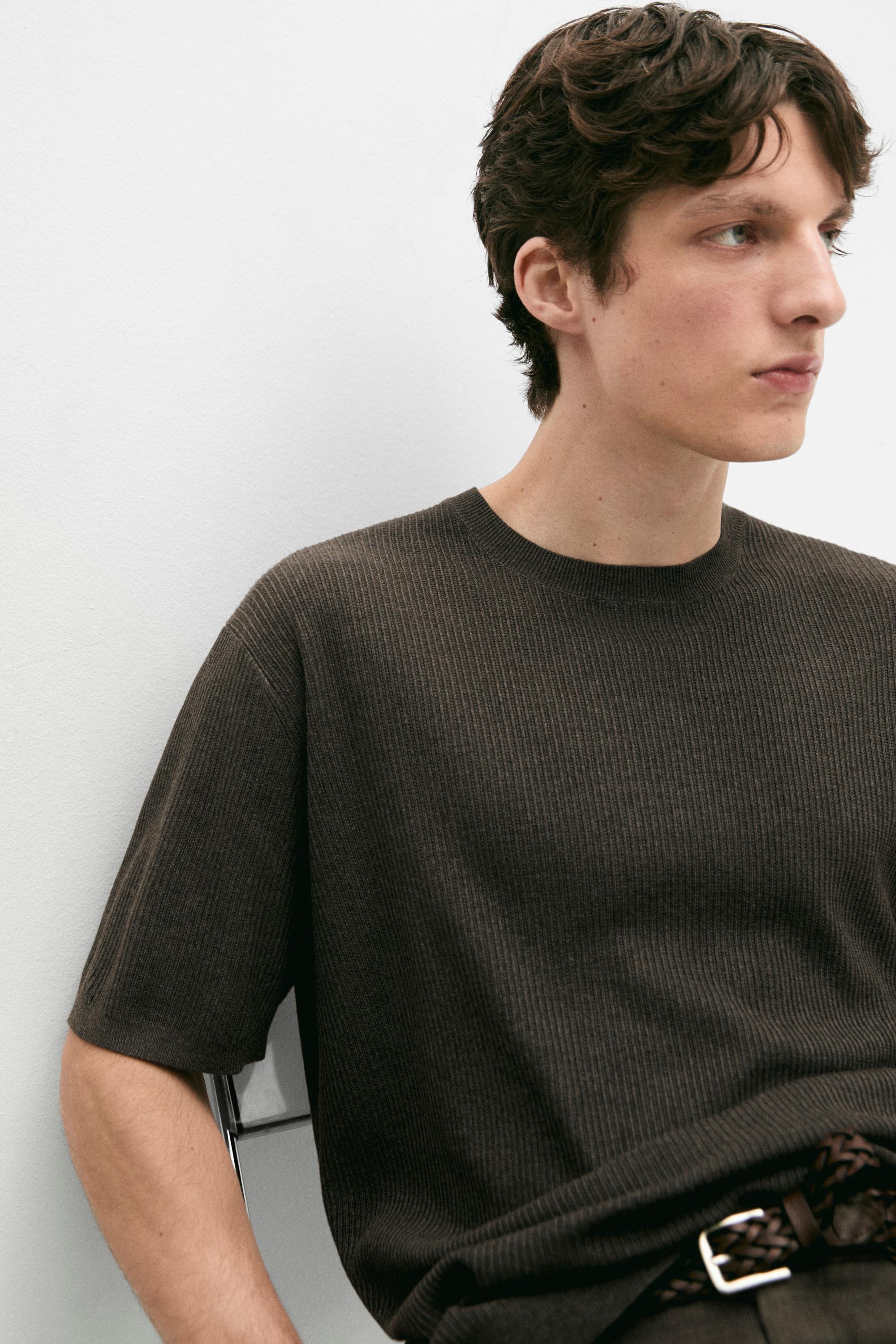 Short sleeve knit cotton blend sweater