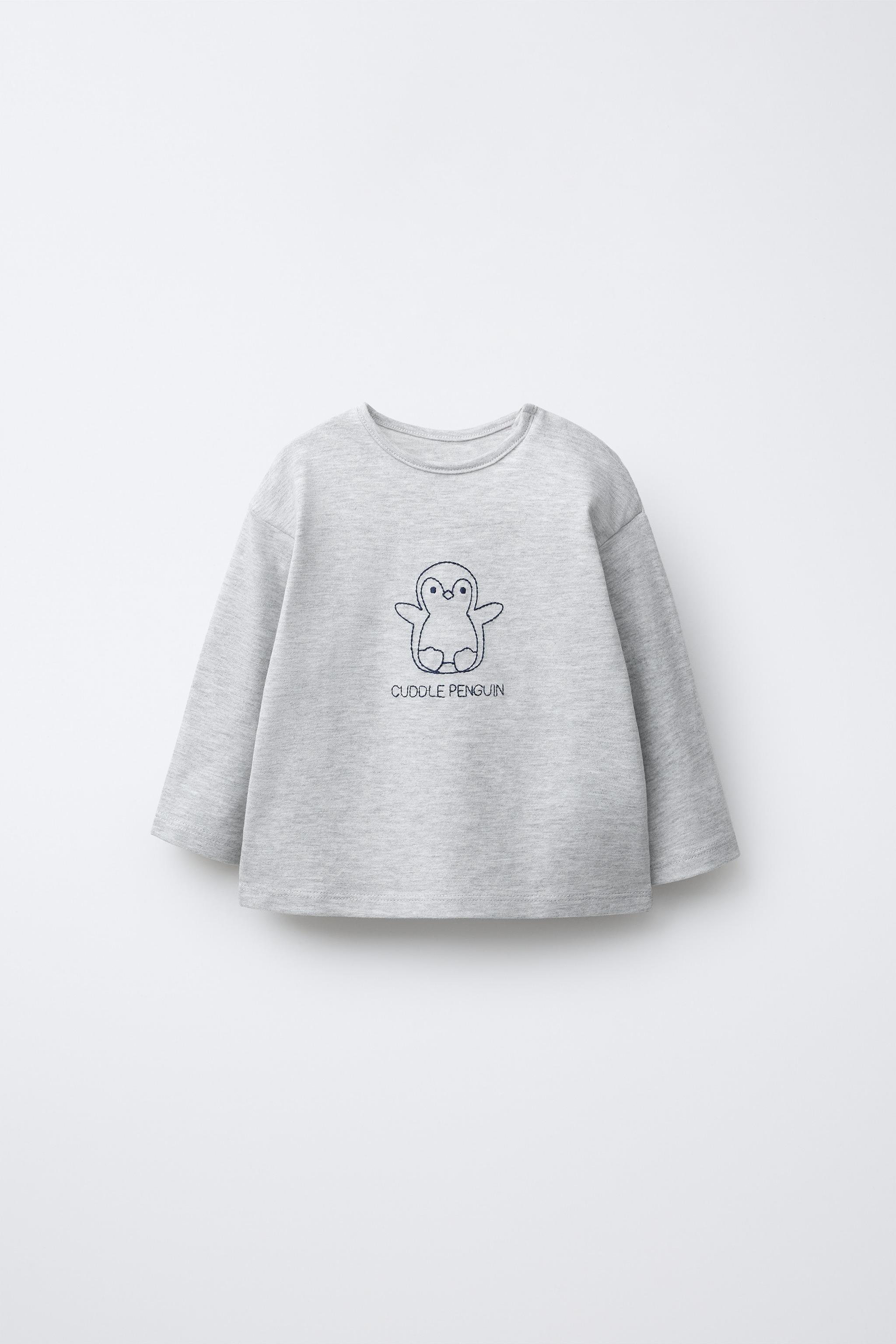 T-shirt Penguin ZARA Pour Fille 10 Ans - Taille 140 - Gris à Manches Longues - Coton 100% - Occasion Bon état