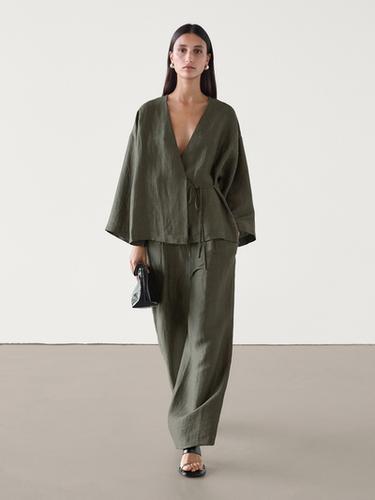 Zara Linen blend darted trousers - Dark green