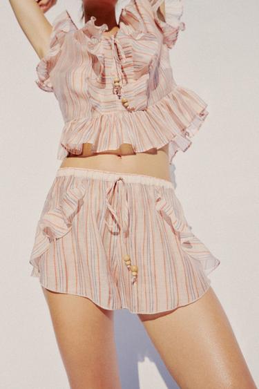 Zara RUFFLED STRIPED SHORTS - striped