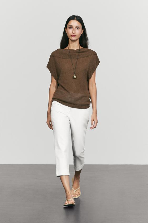 Zara Cross-back knit sweater - Brown - Image 0