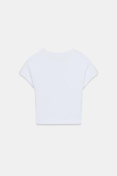 CROPPED SHORT SLEEVE T-SHIRT - White by Zara - Image 3