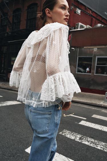 SEMI-SHEER ROMANTIC BLOUSE - Oyster-white by Zara - Image 2
