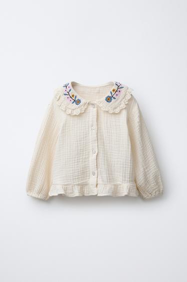 CAMISA TEXTURA FLORES BORDADAS - Crudo de Zara