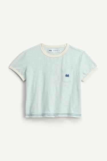 LIMITED EDITION EMBROIDERED T-SHIRT WITH CONTRAST PIPING - Sky blue by Zara