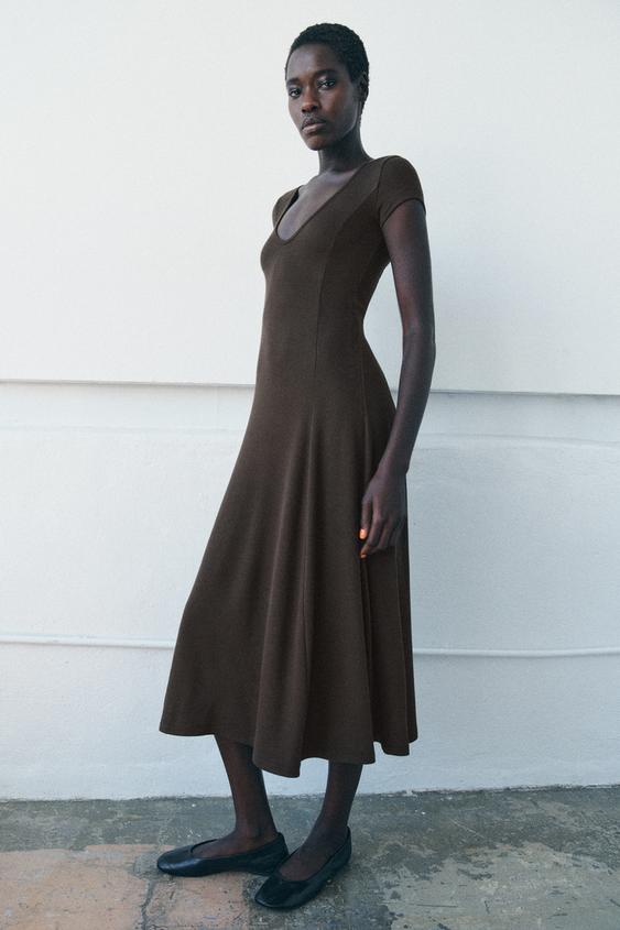 LONG RIBBED DRESS - Brown | ZARA United States LONG RIBBED DRESS - Brown | ZARA United States