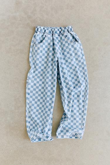 BALLOON FIT JEANS WITH CHECKERBOARD PRINT - Blue by Zara