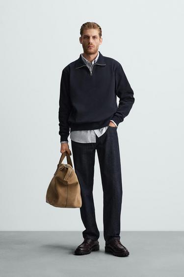 Zara BASIC QUARTER ZIP SWEATSHIRT - Navy blue - Image 0