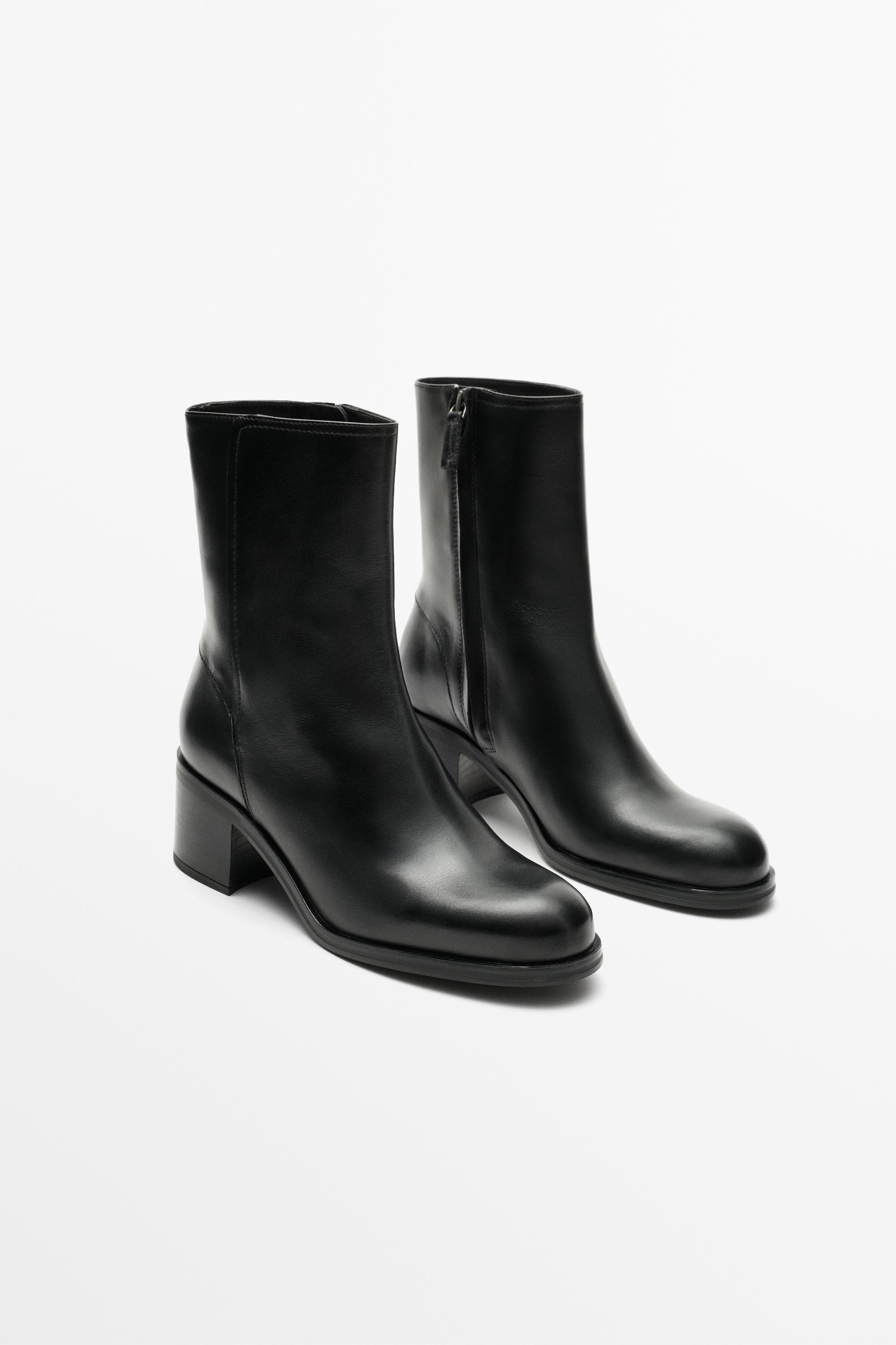 Bottine à talon carré en cuir