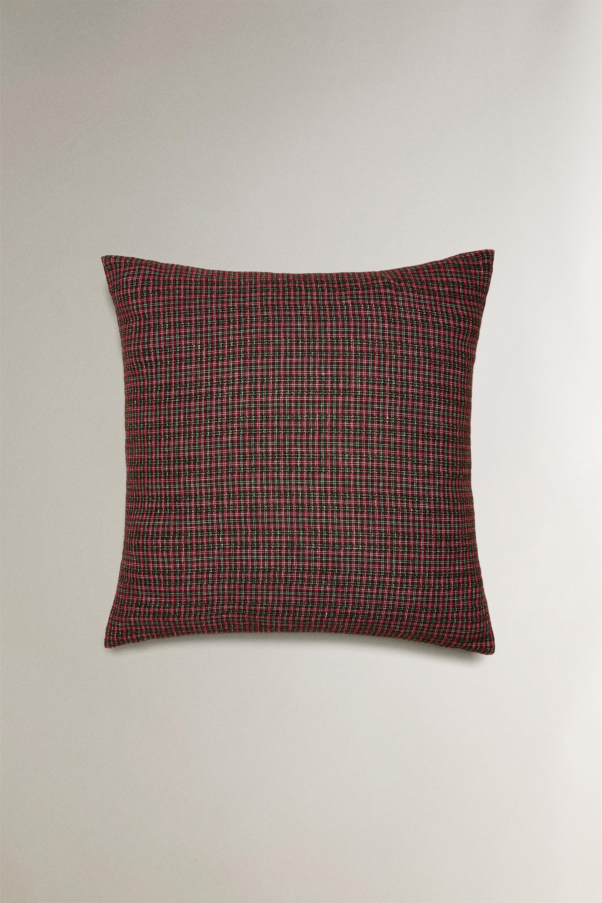 LINEN CHECK CHRISTMAS THROW PILLOW COVER