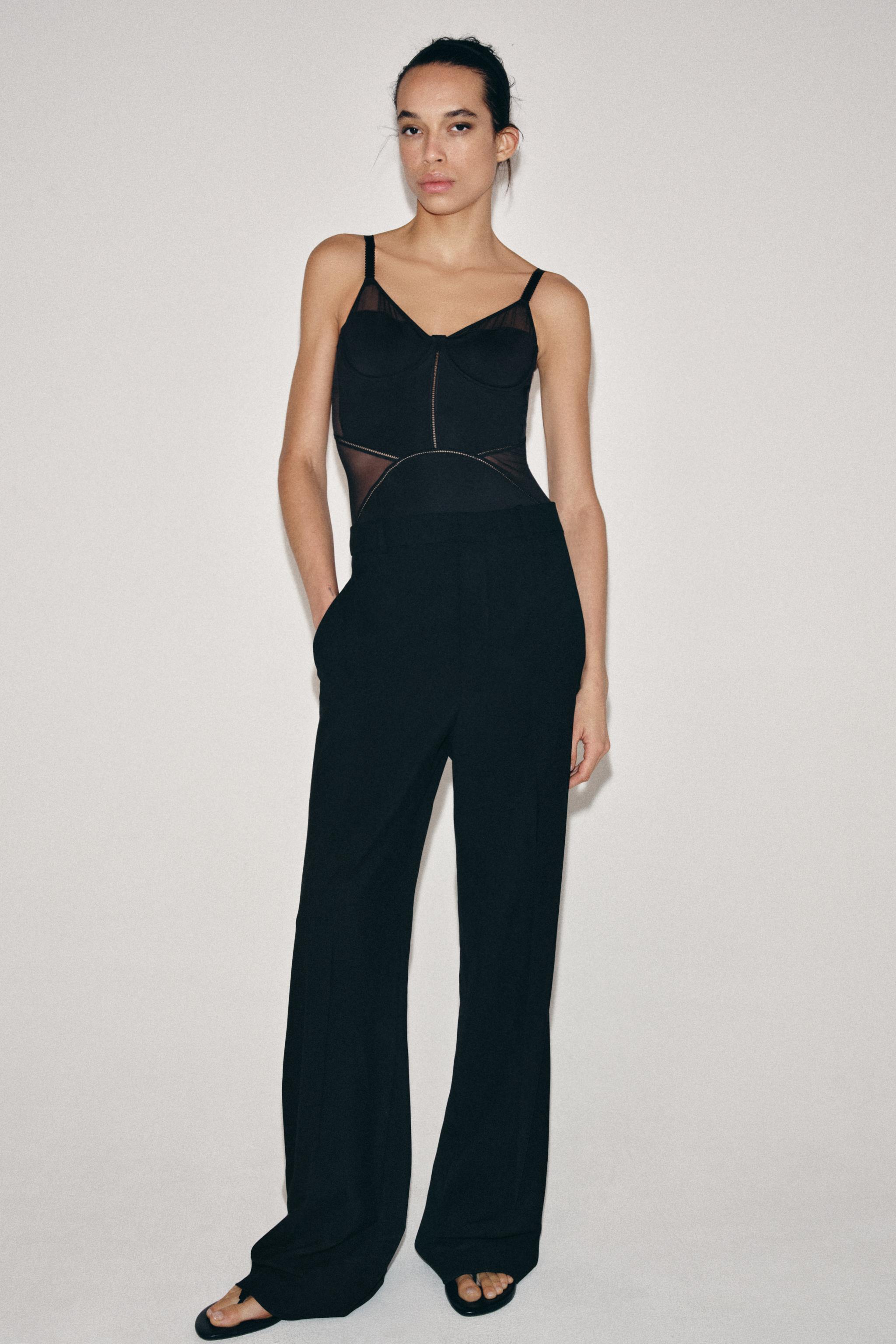CONTRASTING STRAPPY BODYSUIT - Black | ZARA Turkey