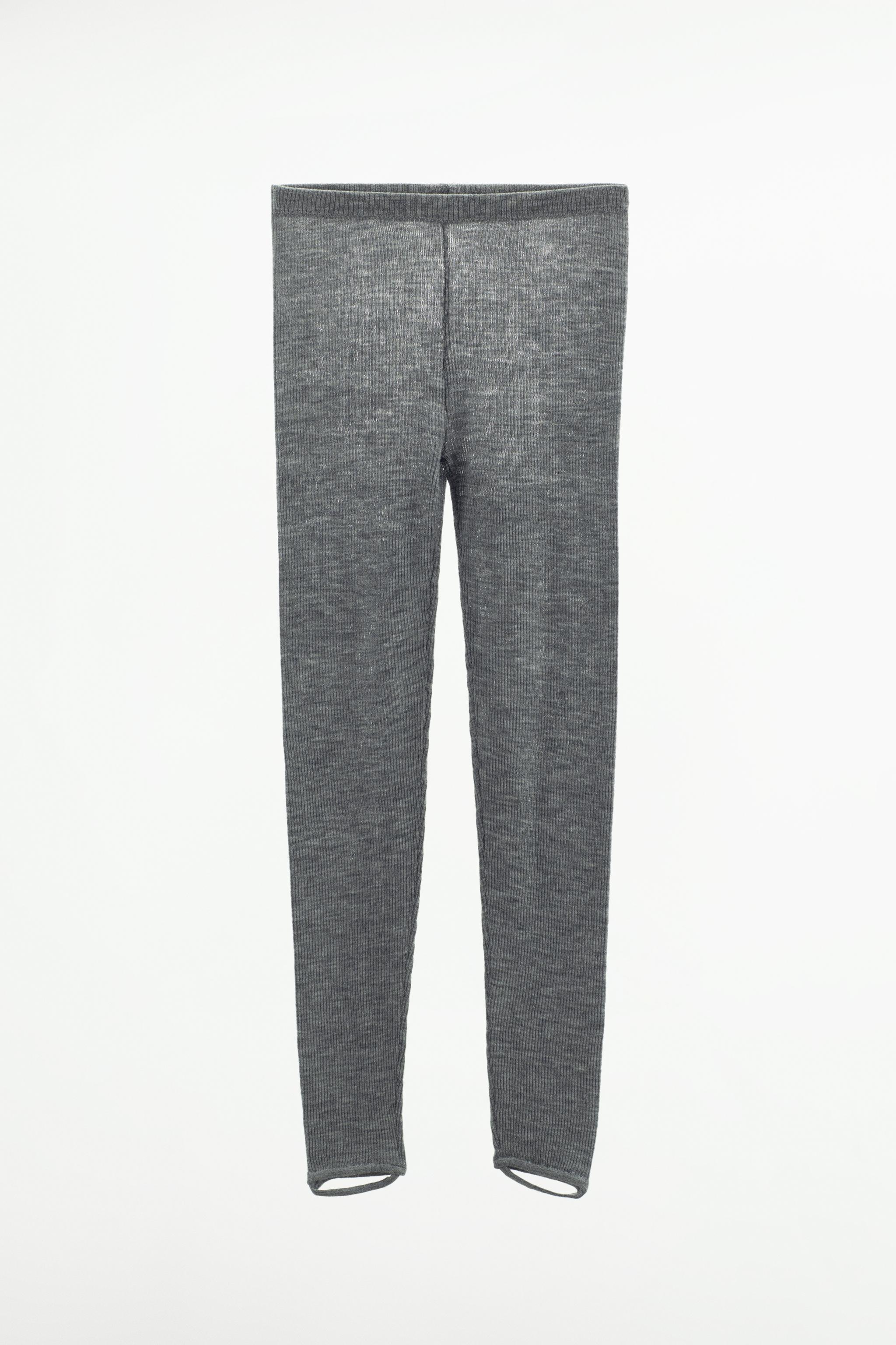 Zara Women's Ribbed Stirrup Silver Grey Pull On Pants Leggings L