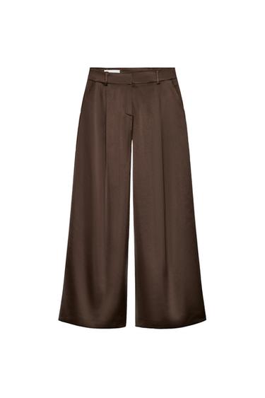 PANTALON FLUIDE SATINÉ À PLIS - Marron de Zara