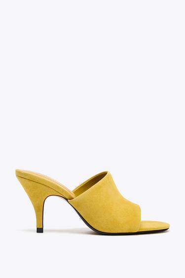 MULES À TALONS EN CUIR - Moutarde de Zara