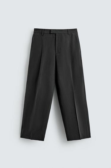 Zara LEPRŠAVE PANTALONE OPUŠTENOG KROJA – Crna