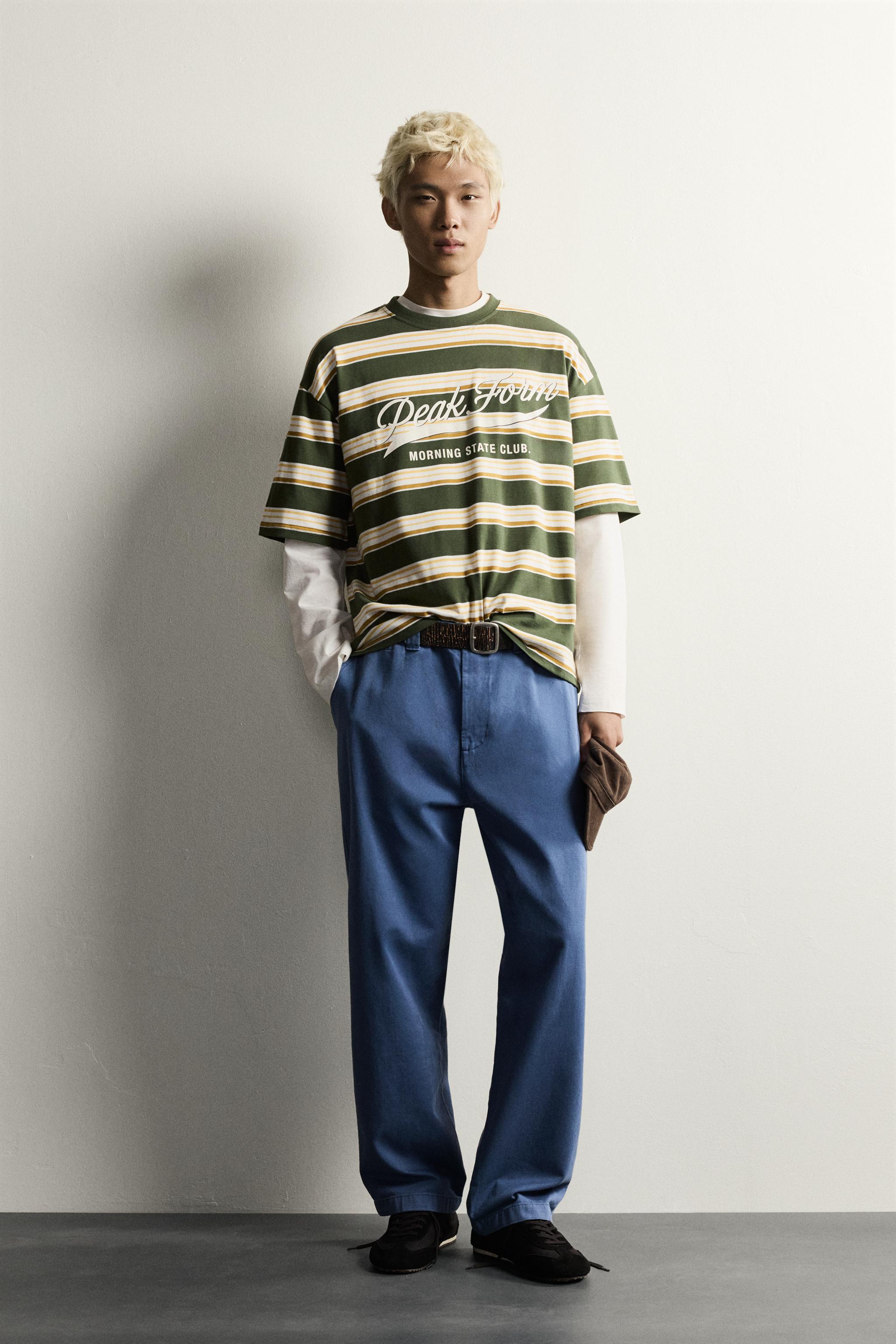 RELAXED FIT STRIPED TEXT T-SHIRT