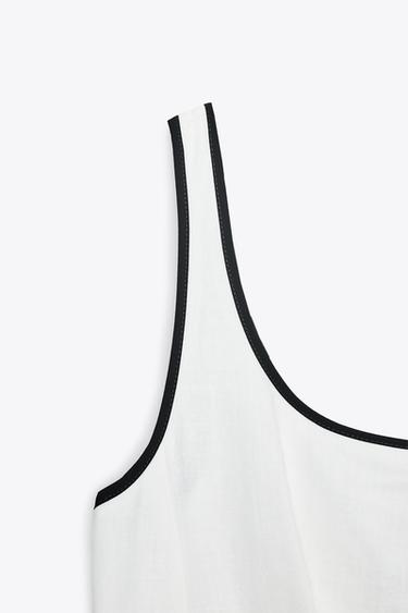 MIDI DRESS WITH CONTRAST PIPING - Oyster-white by Zara - Image 10