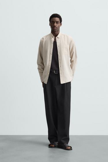 CAMISA LINO - ALGODÓN - Beige claro de Zara - Imagen 0