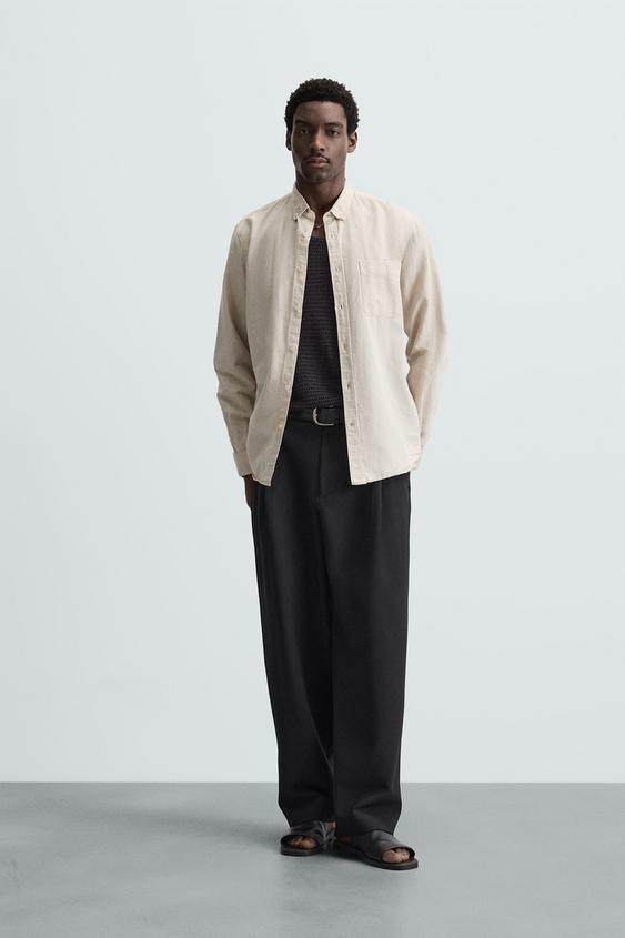 CAMISA LINO - ALGODÓN - Beige claro de Zara - Imagen 0