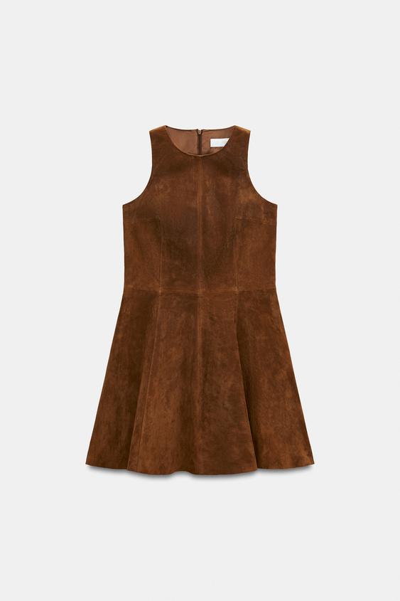 100% LEATHER MINI DRESS - whisky by Zara - Image 0