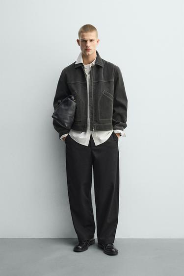 جاكيت بغرزات بتأثير مغسول - رمادي داكن by Zara