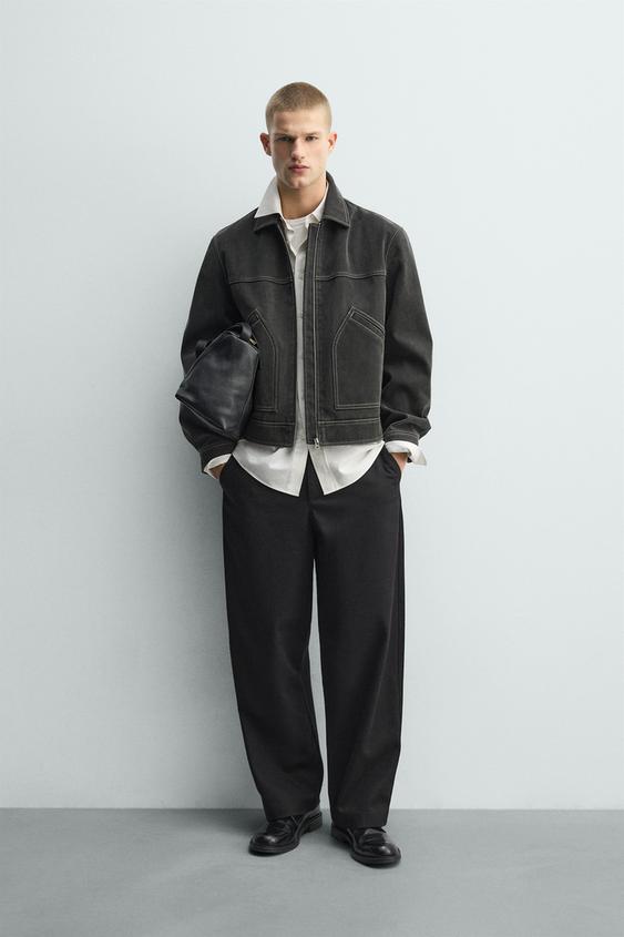 CAZADORA EFECTO LAVADO PESPUNTES - Gris oscuro de Zara - Imagen 0