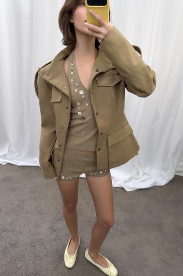 Zara RIB KNIT BUTTON SHORTS - Olive green