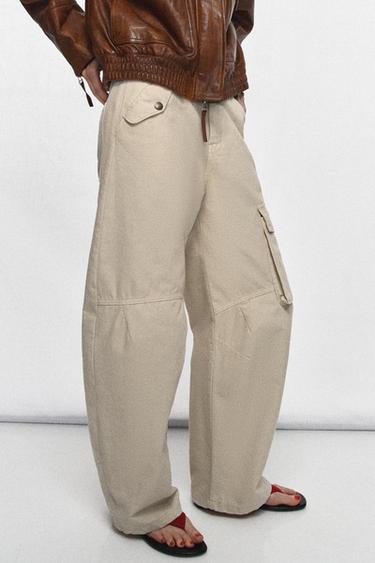 ZW COLLECTION CARGO TROUSERS - Ecru by Zara