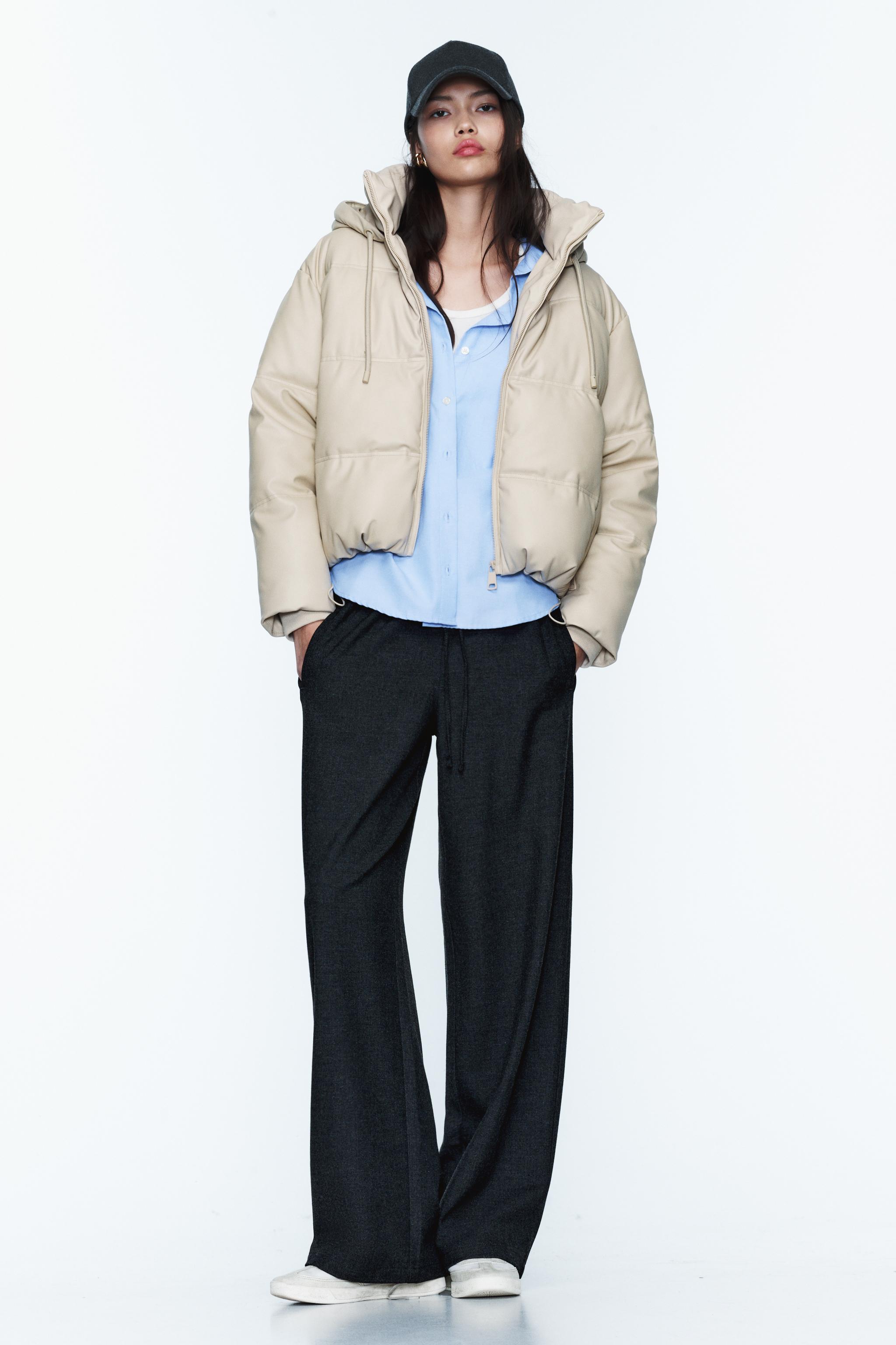 WIND PROTECTION FAUX LEATHER CROPPED PUFFER ANORAK