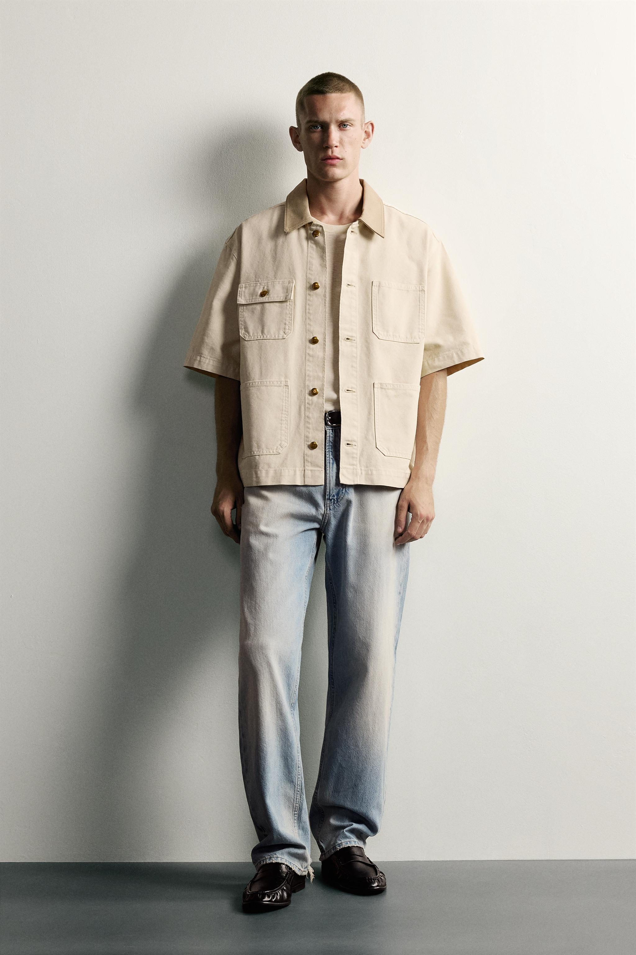 SHORT SLEEVE CONTRAST COLLAR OVERSHIRT