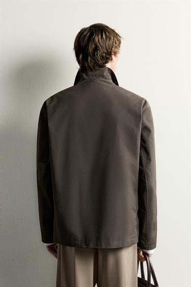 Zara CONTRAST LINING CANVAS OVERSHIRT - Mink